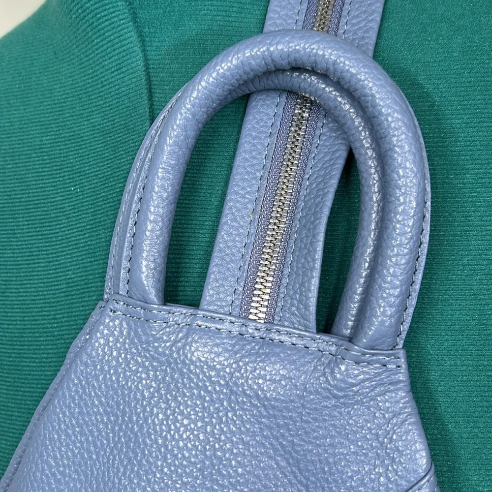 Valentina Chic Blue Leather Convertible Backpack Sling Bag with Silver Details